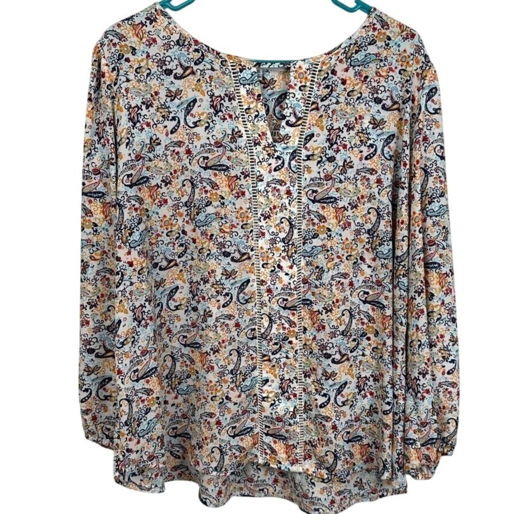Collective Concepts Women's XL Paisley Floral V-Neck Blouse Multicolor